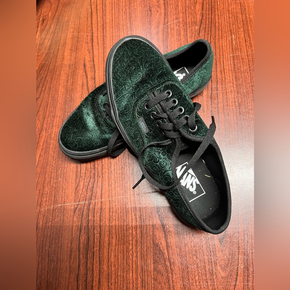 Vans Women’s Low Top Sneakers in Shimmery Emerald Green and Black